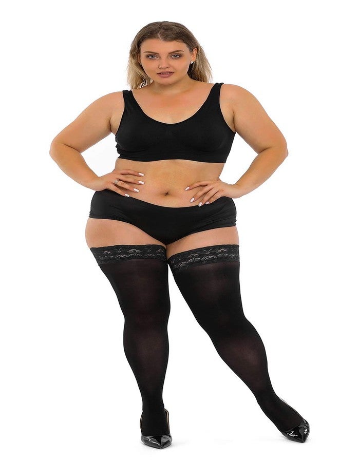 HONENNA Semi Sheer Stay Up Lingerie Plus Size Thigh High Stockings Lace Top Pantyhose for Women - Image 2